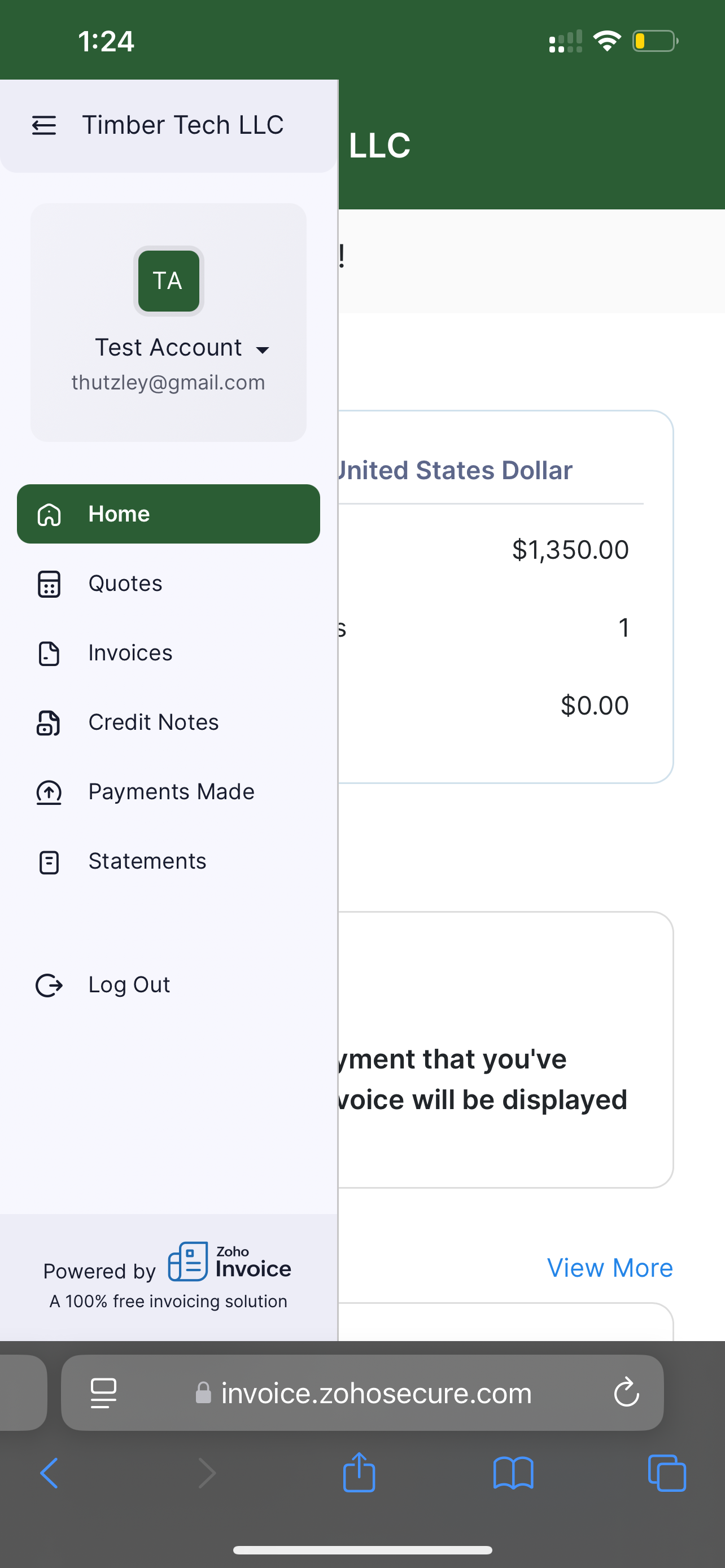 Zoho Customer Portal View