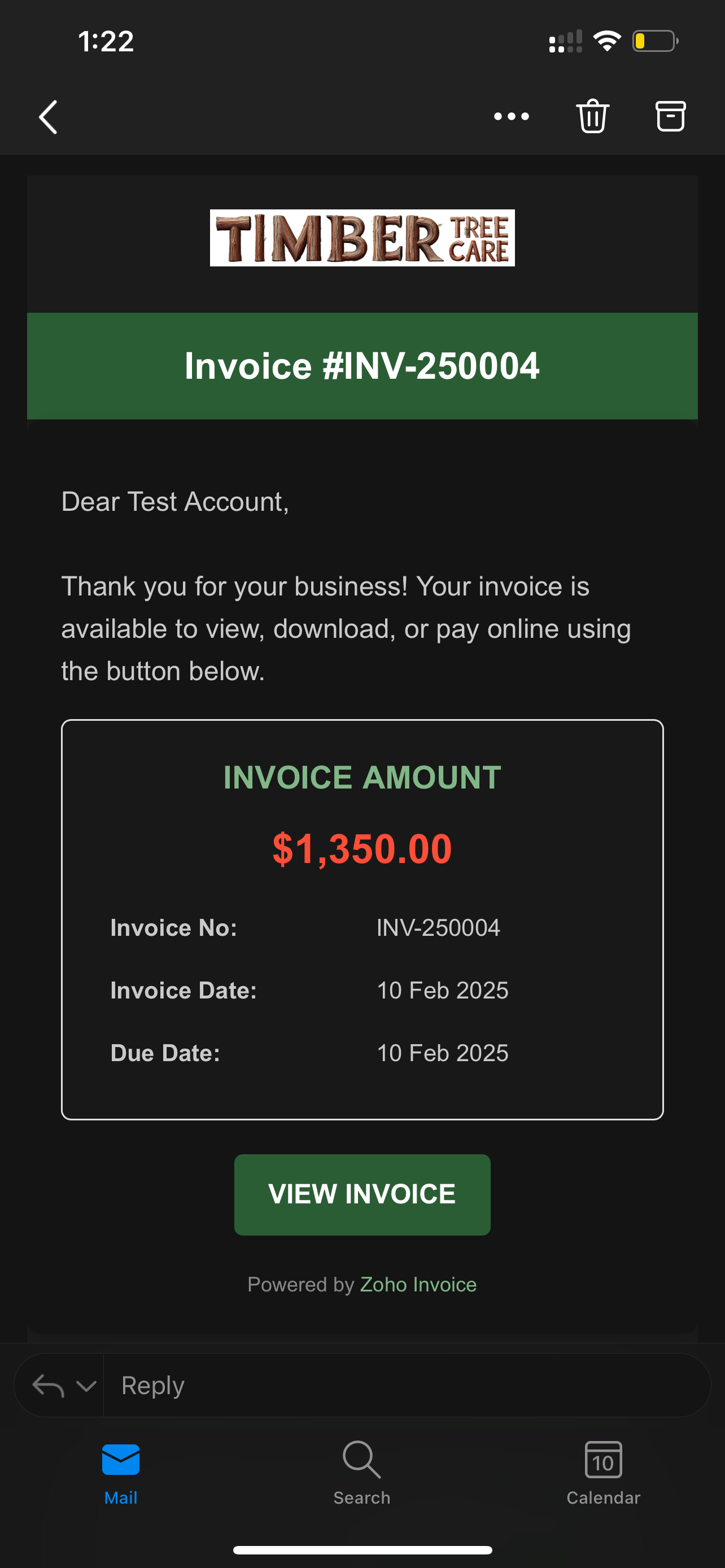 Invoice Email Example